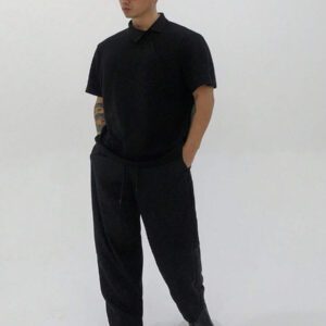 DAZY Chemise polo à col unicolore de couleur foncée pour hommes, été