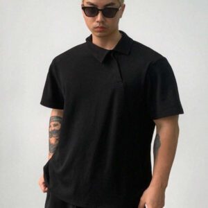 DAZY Chemise polo à col unicolore de couleur foncée pour hommes, été