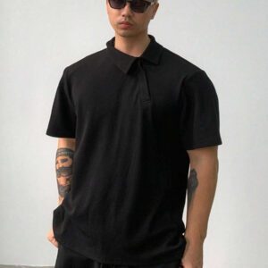 DAZY Chemise polo à col unicolore de couleur foncée pour hommes, été