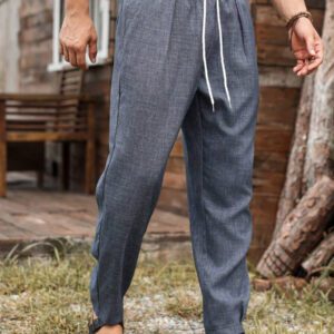 Manfinity Homme Pantalon décontracté pour hommes avec cordon de serrage et poches, couleur unie