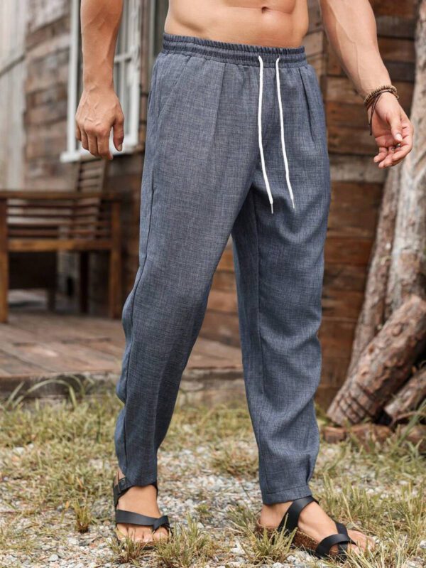 Manfinity Homme Pantalon décontracté pour hommes avec cordon de serrage et poches, couleur unie – Image 2
