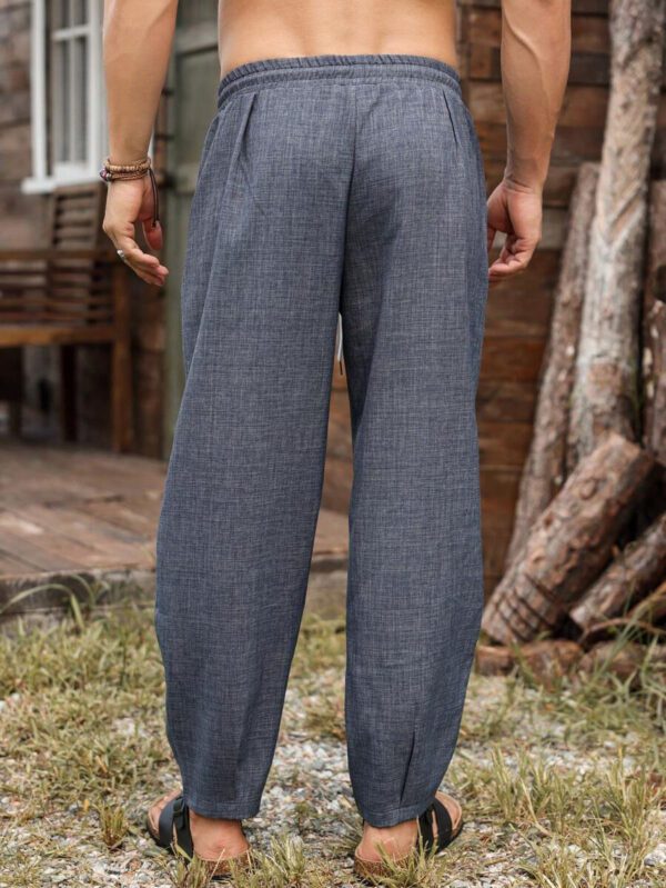 Manfinity Homme Pantalon décontracté pour hommes avec cordon de serrage et poches, couleur unie – Image 3