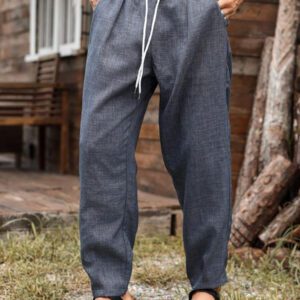 Manfinity Homme Pantalon décontracté pour hommes avec cordon de serrage et poches, couleur unie