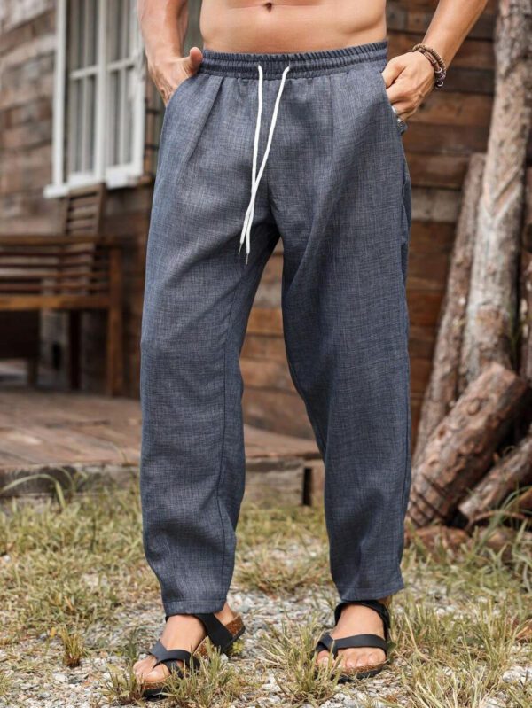 Manfinity Homme Pantalon décontracté pour hommes avec cordon de serrage et poches, couleur unie – Image 5