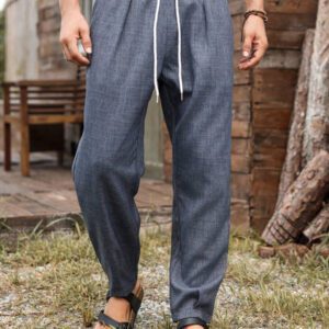 Manfinity Homme Pantalon décontracté pour hommes avec cordon de serrage et poches, couleur unie