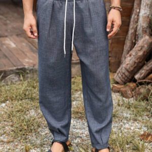Manfinity Homme Pantalon décontracté pour hommes avec cordon de serrage et poches, couleur unie