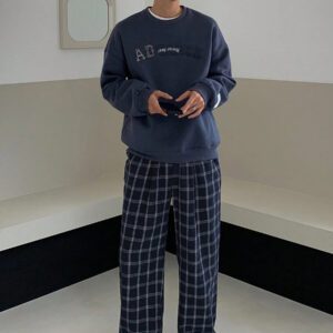 DAZY Pantalon droit décontracté à carreaux pour hommes, adapté pour l'automne