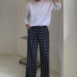 DAZY Pantalon droit décontracté à carreaux pour hommes, adapté pour l'automne