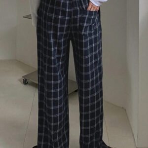DAZY Pantalon droit décontracté à carreaux pour hommes, adapté pour l'automne