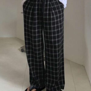 DAZY Pantalon droit décontracté à carreaux pour hommes, adapté pour l'automne