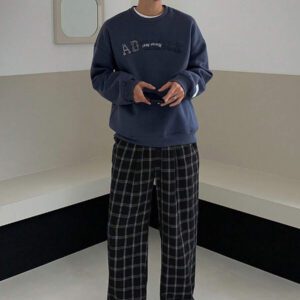 DAZY Pantalon droit décontracté à carreaux pour hommes, adapté pour l'automne