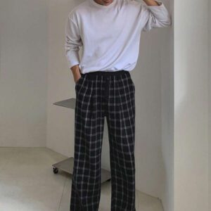 DAZY Pantalon droit décontracté à carreaux pour hommes, adapté pour l'automne
