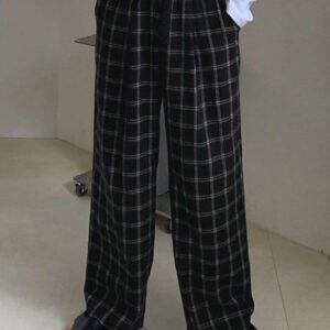 DAZY Pantalon droit décontracté à carreaux pour hommes, adapté pour l'automne