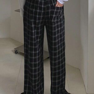 DAZY Pantalon droit décontracté à carreaux pour hommes, adapté pour l'automne