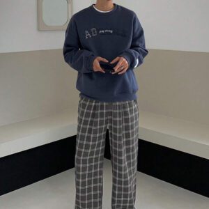 DAZY Pantalon droit décontracté à carreaux pour hommes, adapté pour l'automne