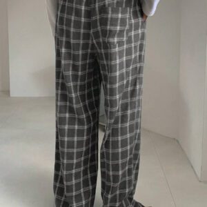 DAZY Pantalon droit décontracté à carreaux pour hommes, adapté pour l'automne
