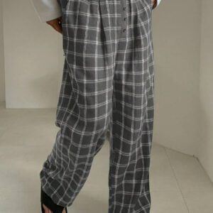 DAZY Pantalon droit décontracté à carreaux pour hommes, adapté pour l'automne