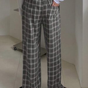 DAZY Pantalon droit décontracté à carreaux pour hommes, adapté pour l'automne