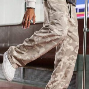 Manfinity Streetrush Pantalon décontracté à poches nouées à l'avant, motif camouflage, pour usage quotidien