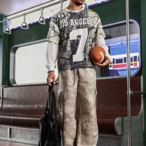 Manfinity Streetrush Pantalon décontracté à poches nouées à l'avant, motif camouflage, pour usage quotidien