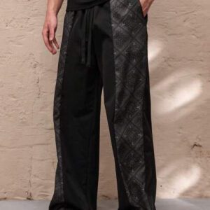 SWAVVY Pantalon droit décontracté pour hommes à taille élastique et coupe ample, avec couleur contrastée