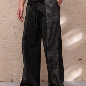 SWAVVY Pantalon droit décontracté pour hommes à taille élastique et coupe ample, avec couleur contrastée