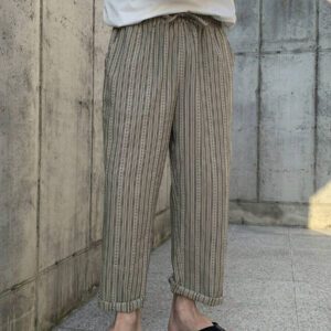 DAZY Pantalon décontracté ample à jambes droites avec poches latérales rayées, printemps/été