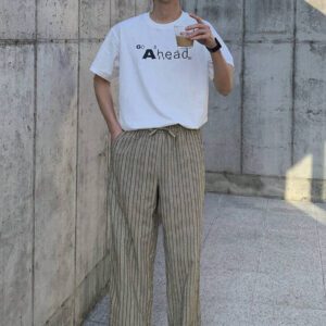 DAZY Pantalon décontracté ample à jambes droites avec poches latérales rayées, printemps/été