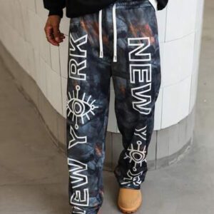 Manfinity Streetrush Pantalon décontracté pour hommes Manfinity Streetrush avec cordon de serrage à la taille, imprimé branche et lettre, pantalon camouflage