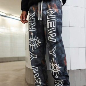 Manfinity Streetrush Pantalon décontracté pour hommes Manfinity Streetrush avec cordon de serrage à la taille, imprimé branche et lettre, pantalon camouflage