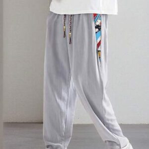 Manfinity Hypemode Pantalon décontracté pour hommes avec détail d'impression géométrique et couleur contrastée, taille à cordon, pantalon ample