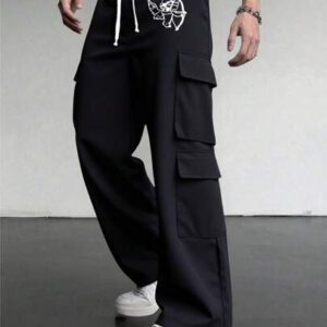 Manfinity EMRG Pantalon cargo avec cordon de serrage à la taille et imprimé ange pour hommes