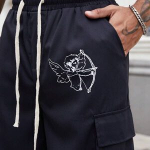 Manfinity EMRG Pantalon cargo avec cordon de serrage à la taille et imprimé ange pour hommes
