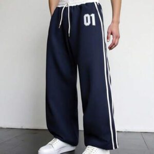 Manfinity Sporsity Pantalon de sport décontracté pour hommes à taille avec cordon et couleur contrastée