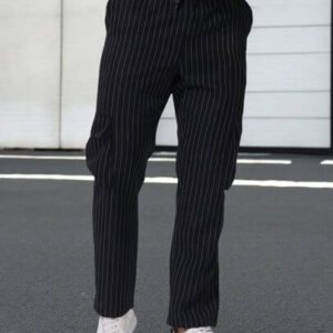 Manfinity Homme Pantalon casual droit pour homme à poches avec patch rayé. Pantalon de créateur pour homme