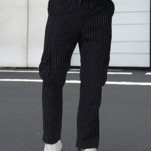 Manfinity Homme Pantalon casual droit pour homme à poches avec patch rayé. Pantalon de créateur pour homme
