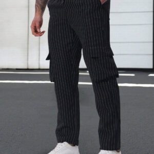 Manfinity Homme Pantalon casual droit pour homme à poches avec patch rayé. Pantalon de créateur pour homme