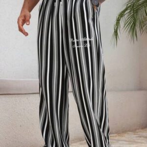 DAZY Pantalon homme à rayures et imprimé lettres, printemps et été
