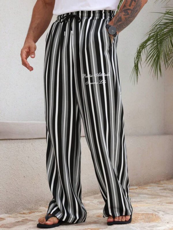 DAZY Pantalon homme à rayures et imprimé lettres, printemps et été – Image 2