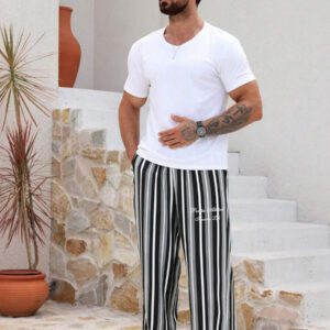 DAZY Pantalon homme à rayures et imprimé lettres, printemps et été