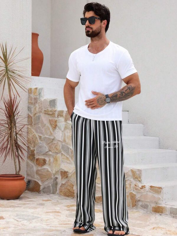 DAZY Pantalon homme à rayures et imprimé lettres, printemps et été – Image 3