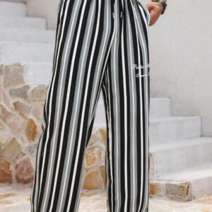DAZY Pantalon homme à rayures et imprimé lettres, printemps et été