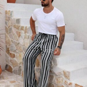 DAZY Pantalon homme à rayures et imprimé lettres, printemps et été