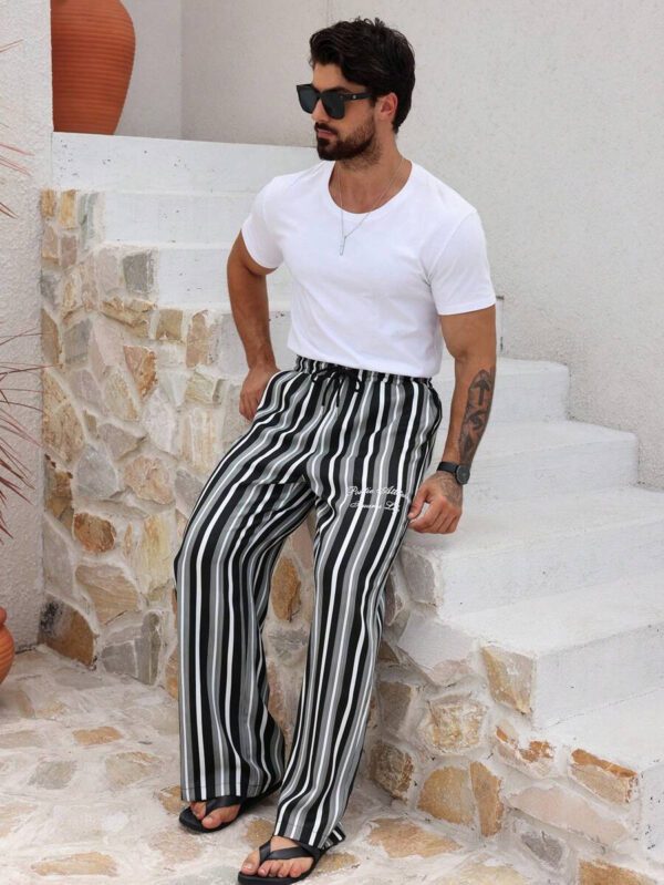 DAZY Pantalon homme à rayures et imprimé lettres, printemps et été – Image 5