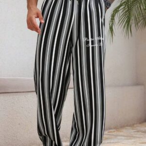 DAZY Pantalon homme à rayures et imprimé lettres, printemps et été