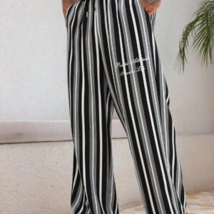 DAZY Pantalon homme à rayures et imprimé lettres, printemps et été