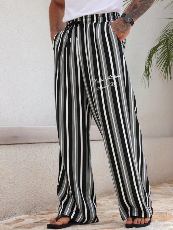 DAZY Pantalon homme à rayures et imprimé lettres, printemps et été – Image 7