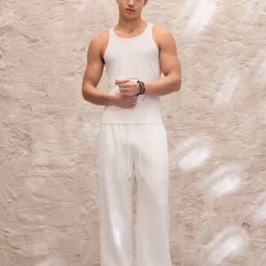SWAVVY Pantalon droit décontracté, à taille élastique et coupe relax, en couleur unie, pour hommes