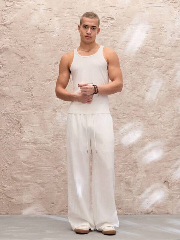SWAVVY Pantalon droit décontracté, à taille élastique et coupe relax, en couleur unie, pour hommes – Image 4