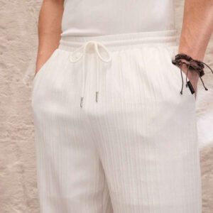 SWAVVY Pantalon droit décontracté, à taille élastique et coupe relax, en couleur unie, pour hommes